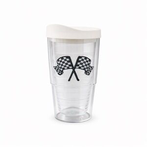 Tervis 16 oz Racing Checkered Flags Tumbler White Lid Double Wall Insulated Cup